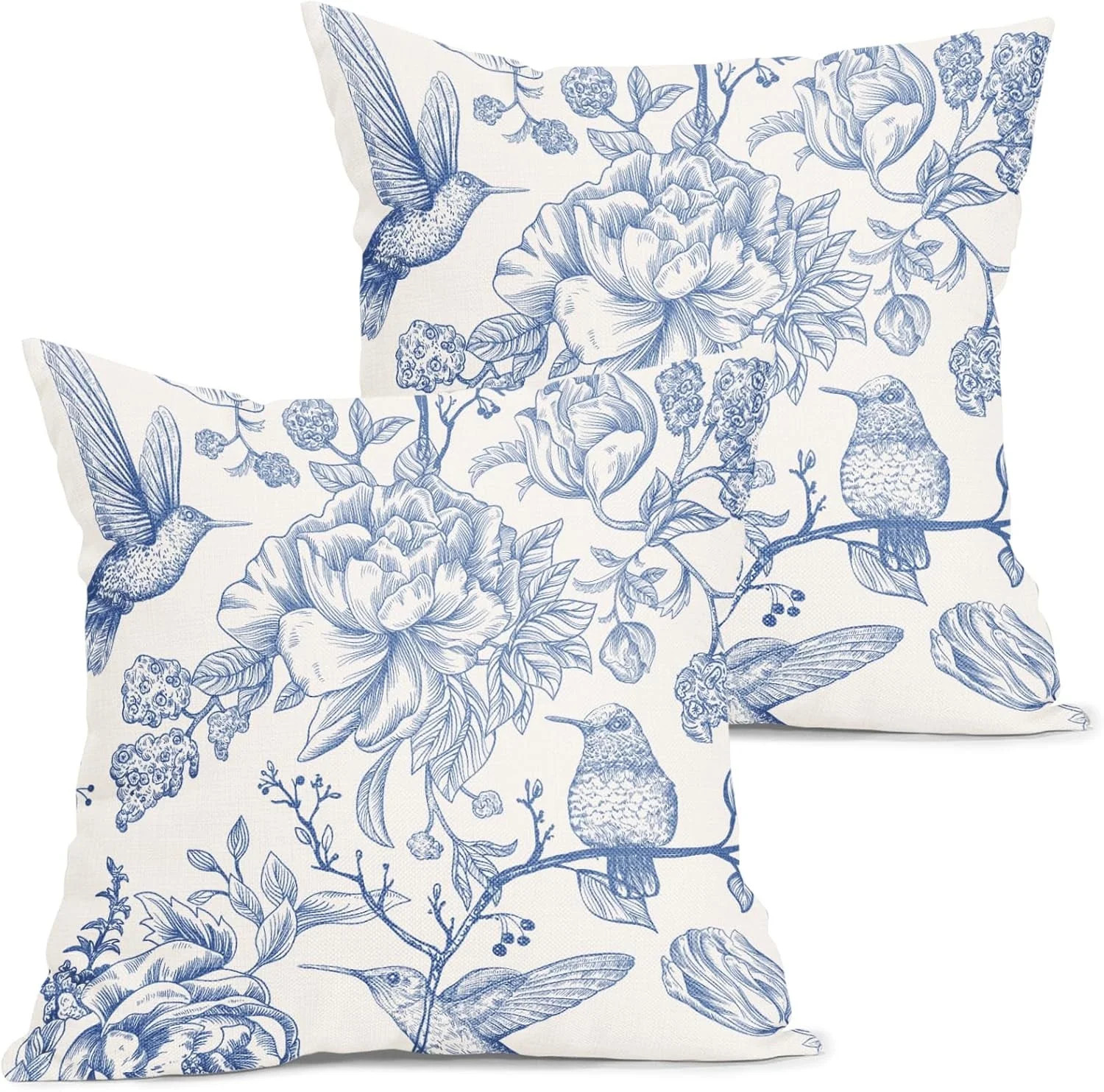 Chinoiserie Blue White Floral Pillow Covers 20X20 Inch French Country Vintage Flowers Bird Decora... | Walmart (US)