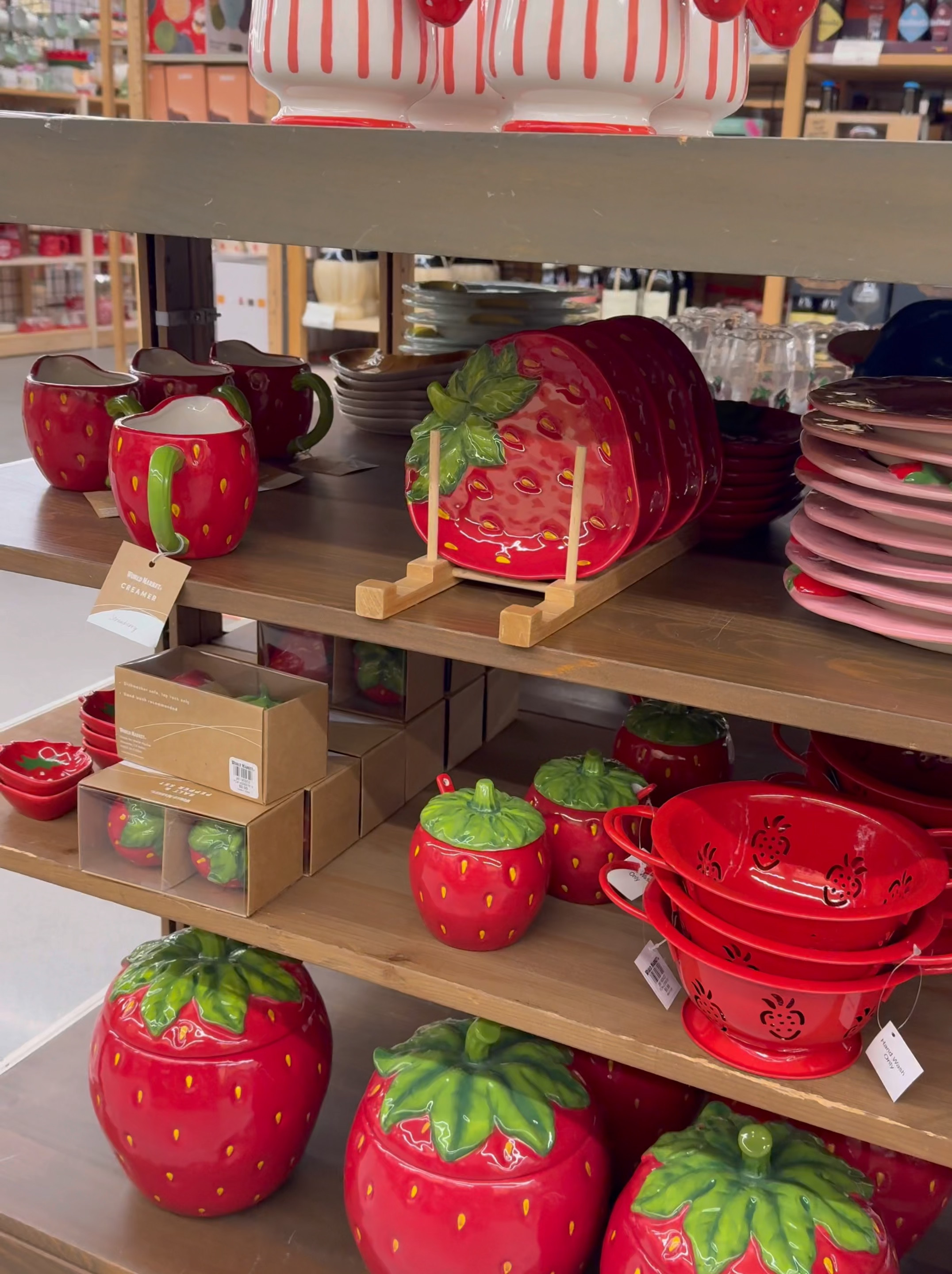 Strawberry kitchen and home decor, strawberry mugs and plates at world market 