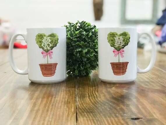 Valentine Topiary Mug  Valentines Coffee Cup  Monogrammed | Etsy | Etsy (US)