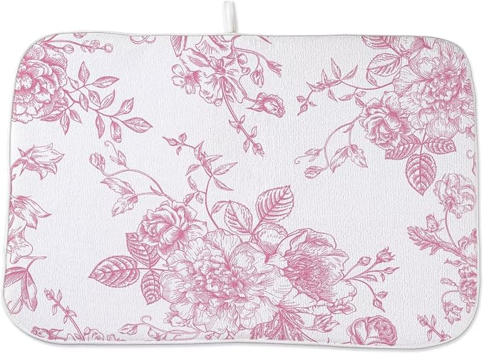Pink Chinoiserie Floral Dish Drying Mat 18 x 24 inch Vintage Flower Decorative Drying Mats Microf... | Amazon (US)