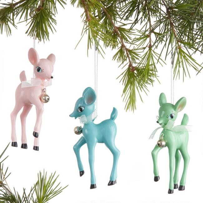 Pastel Vintage Deer with Bell Ornaments Set of 3 | World Market