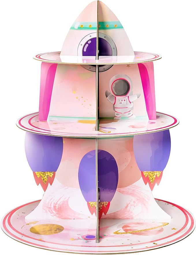 ANGOLIO 3 Tier Watercolour Outer Space Cupcake Stand Outer Space Party Supplies Cake Stand for Ki... | Amazon (US)