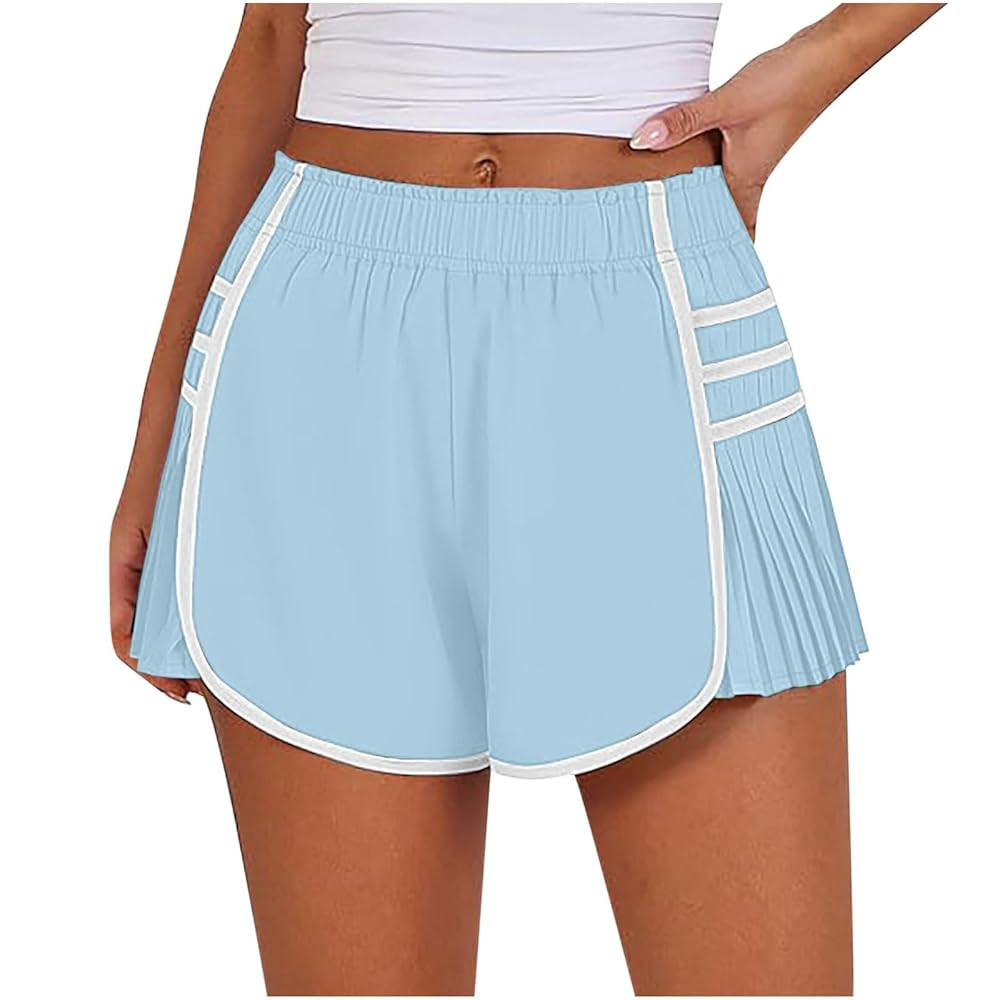 Women's Running Shorts Summer 2025 High Waisted Athletic Pleated Contrast Color Short Gym Quick D... | Amazon (US)