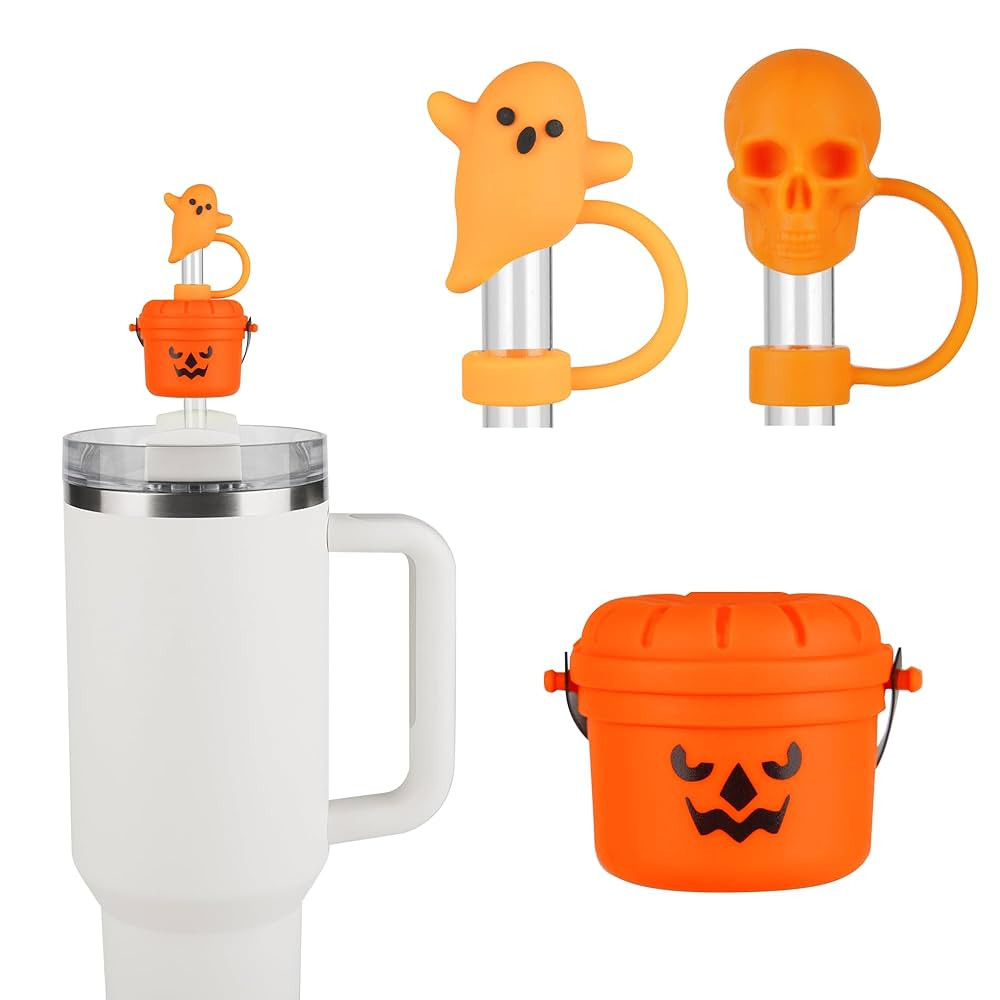 Funny Halloween Buckets Straw Covers for Stanley Cup - Cute Ghost Skull Toppers Compatible With 3... | Amazon (US)