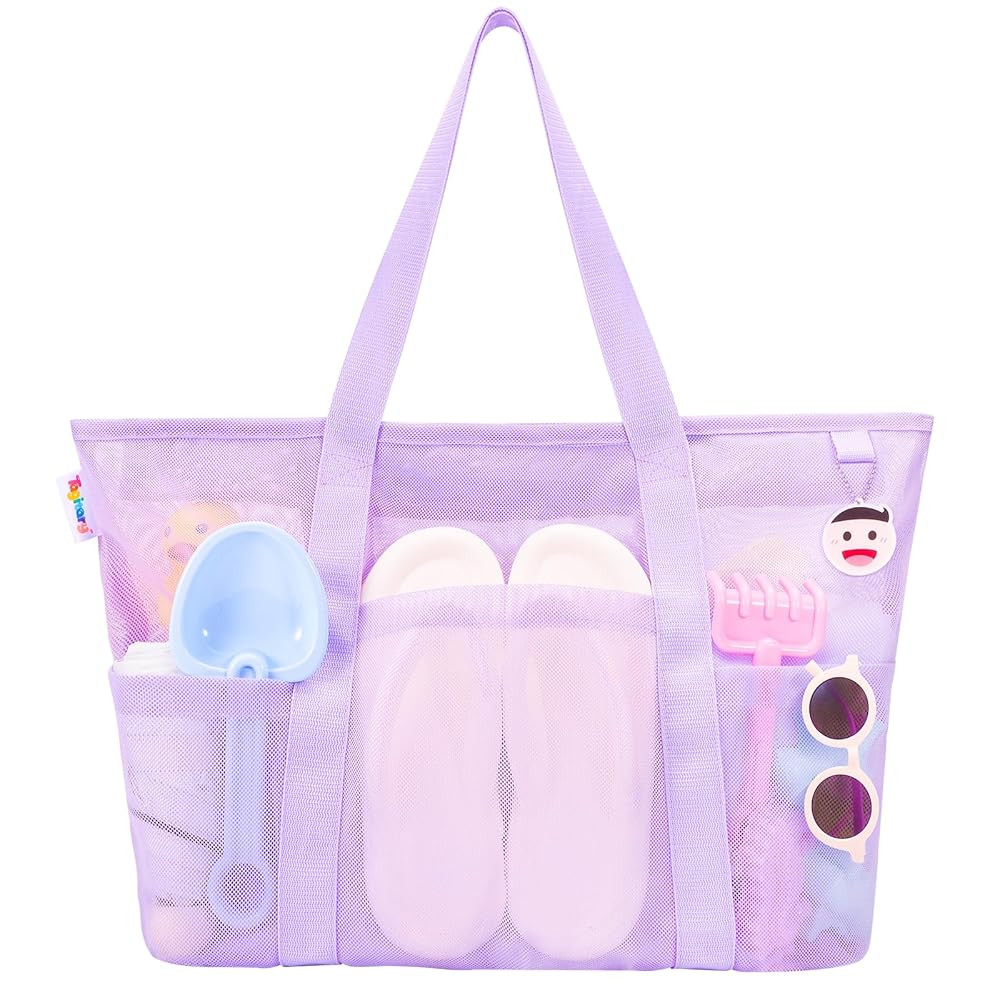 Tagitary Mesh Beach Bag with Zipper Large Beach Tote Waterproof Sandproof with 8 Pockets for Toys... | Amazon (US)