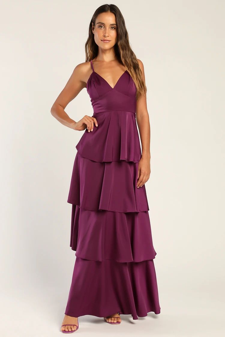 Going with Elegance Plum Purple Satin Tiered Maxi Dress | Lulus (US)