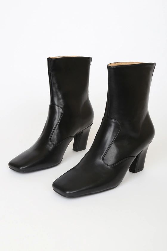 Lilo Black Square Toe Mid-Calf Boots | Lulus (US)