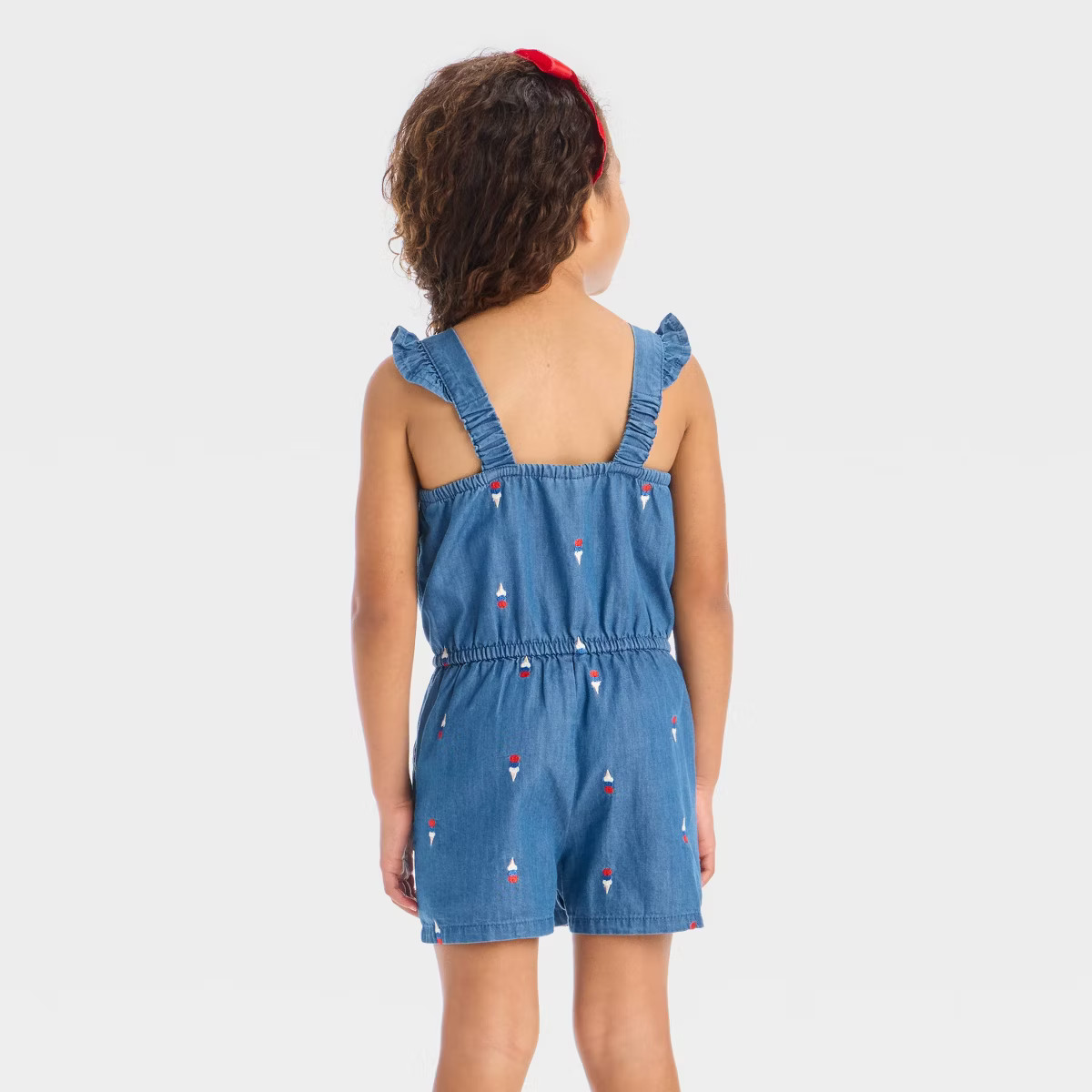 Toddler Girls' Americana Ice Cream Embroidered Denim Romper - Cat & Jack™ Medium Wash | Target