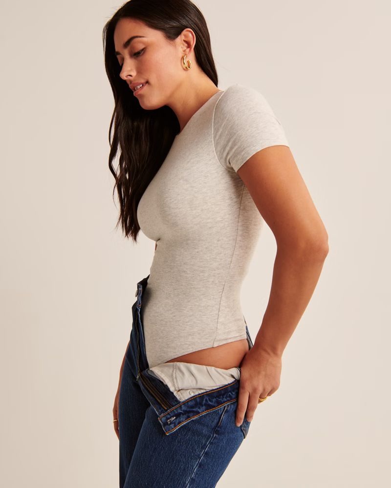 Short-Sleeve Cotton-Blend Seamless Fabric Crew Bodysuit | Abercrombie & Fitch (US)