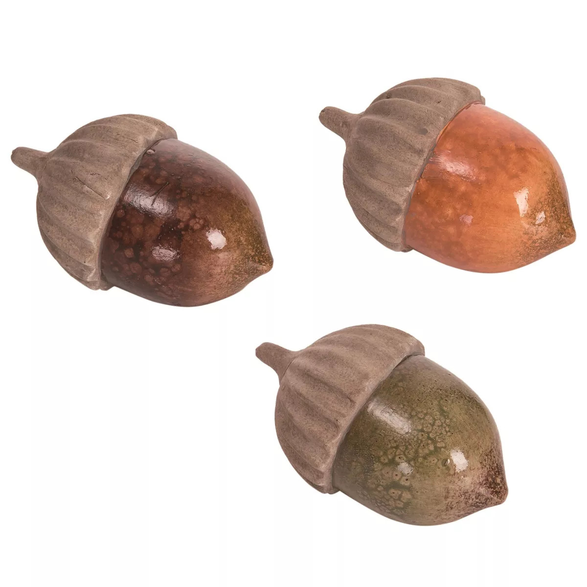 Transpac Fall Harvest Acorn Nut Glazed Terracotta Tabletop Decoration Set of 3, 3.75L x 3.75W x 2... | Target