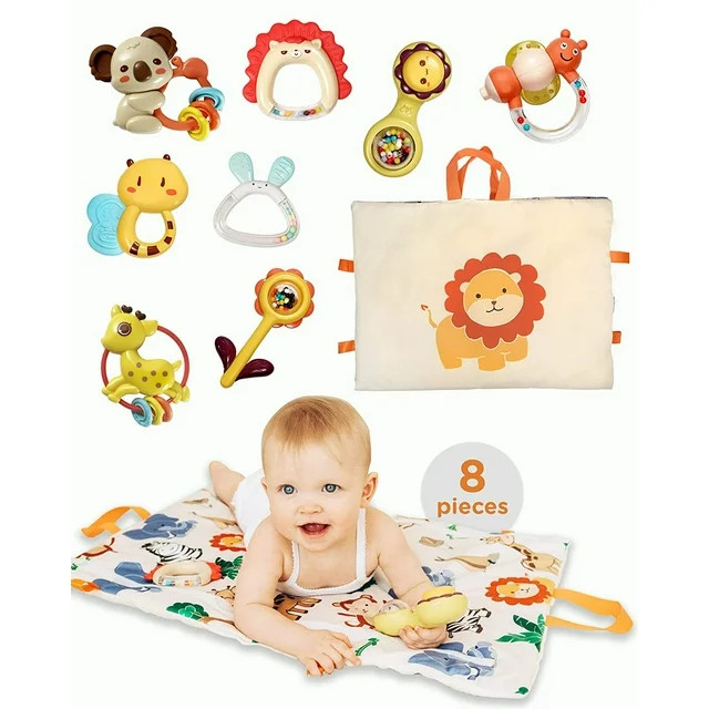Move2Play, 8 Piece Baby Rattle and Tummy Time Mat Set | Rattle and Silicone Teething Toys | Baby ... | Walmart (US)