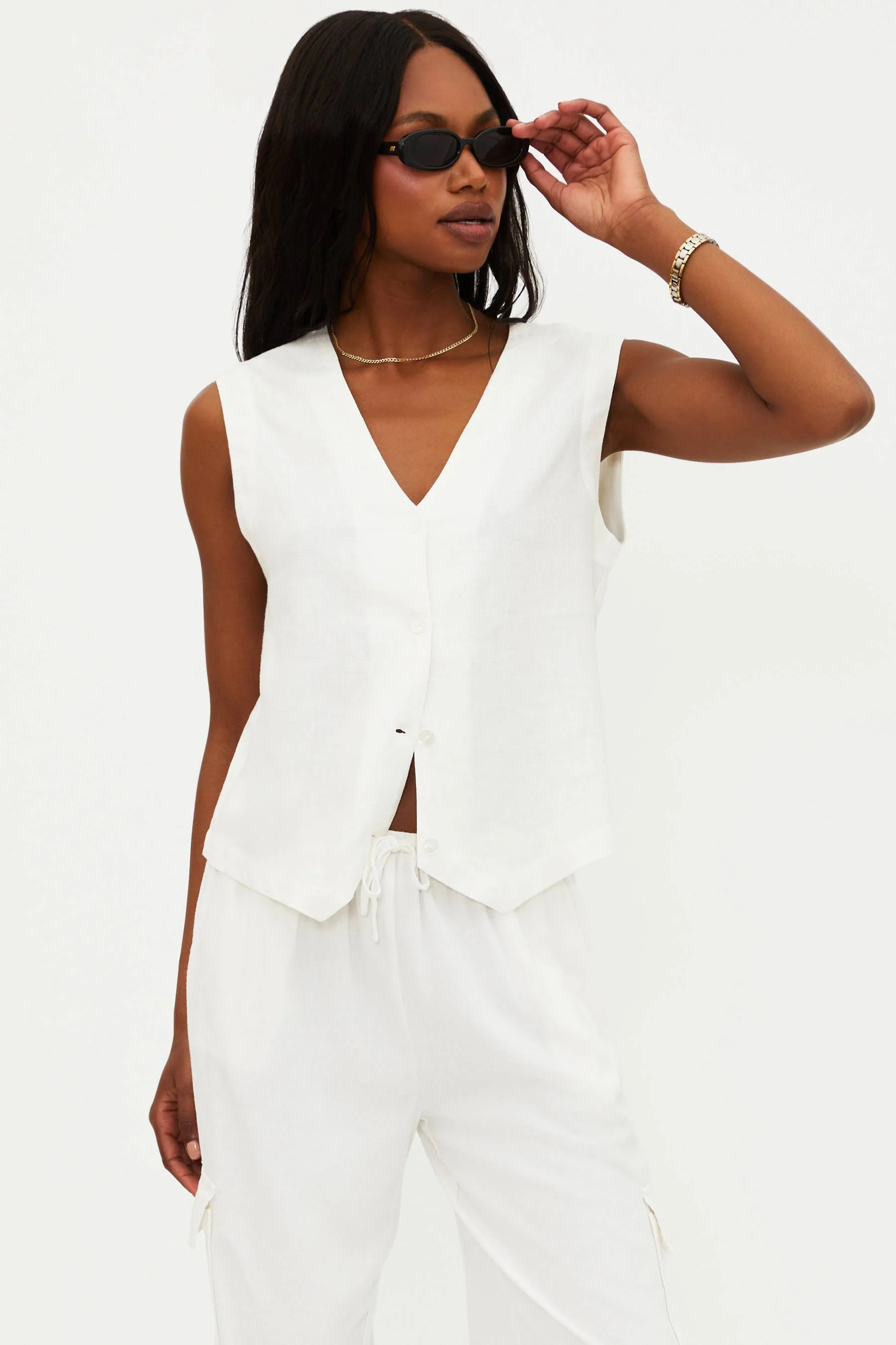 Darcy Vest White Linen | Linen Vest | Beach Riot | Beach Riot