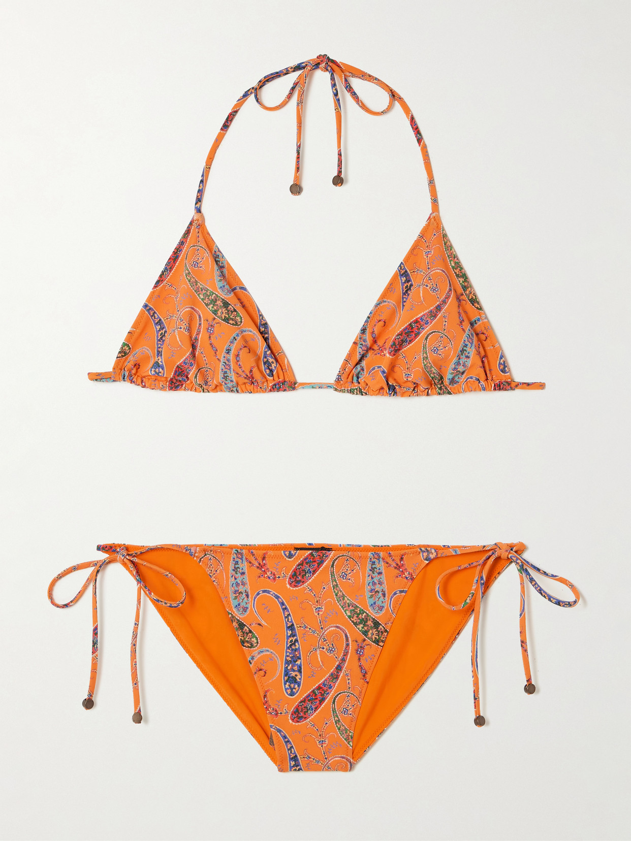Etro - Embellished Paisley-print Triangle Bikini - Orange | NET-A-PORTER (US)