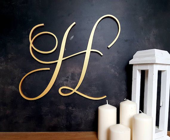gold nursery letter, wooden letters, gallery wall decor, cursive capital letter sign wood decorat... | Etsy (US)
