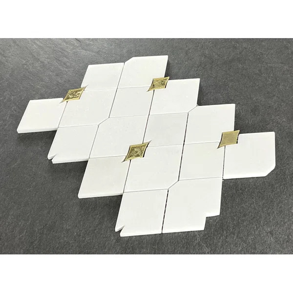 Water Jet 3" x 3.5" Thassos White Marble with Gold Glass DiamondNovelty Mosaic Wall & Floor Tile | Wayfair North America