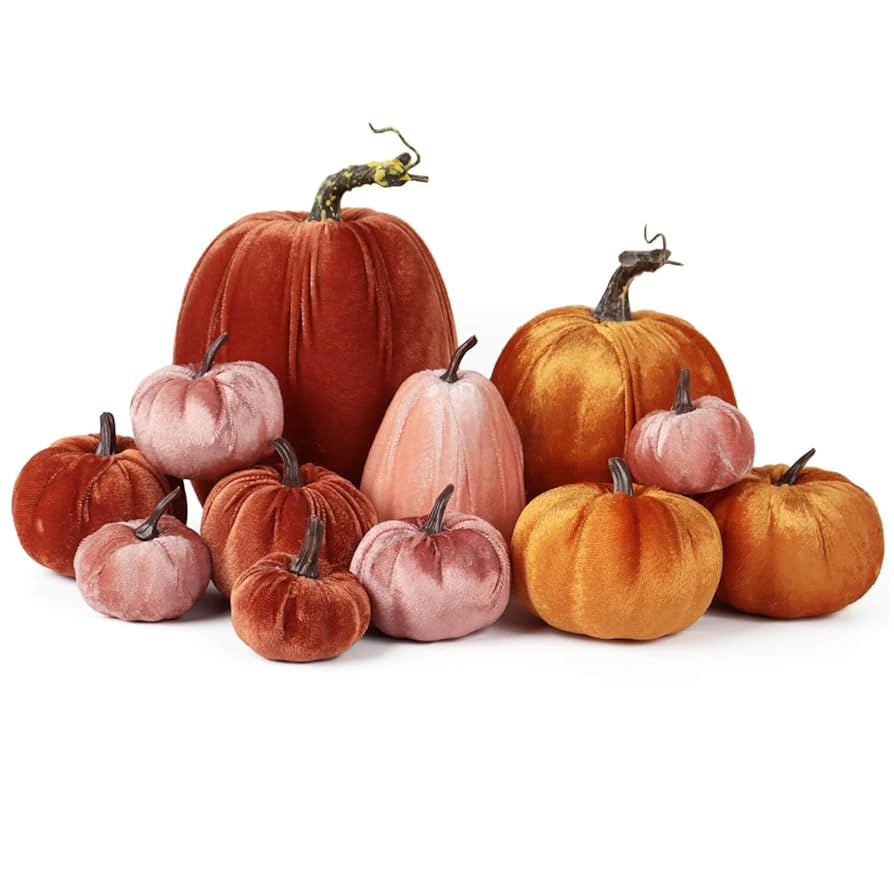 Assorted Velvet Pumpkins for Decorating - 12 Pcs Small and large Orange Fabric Pumpkins for Fall ... | Amazon (US)
