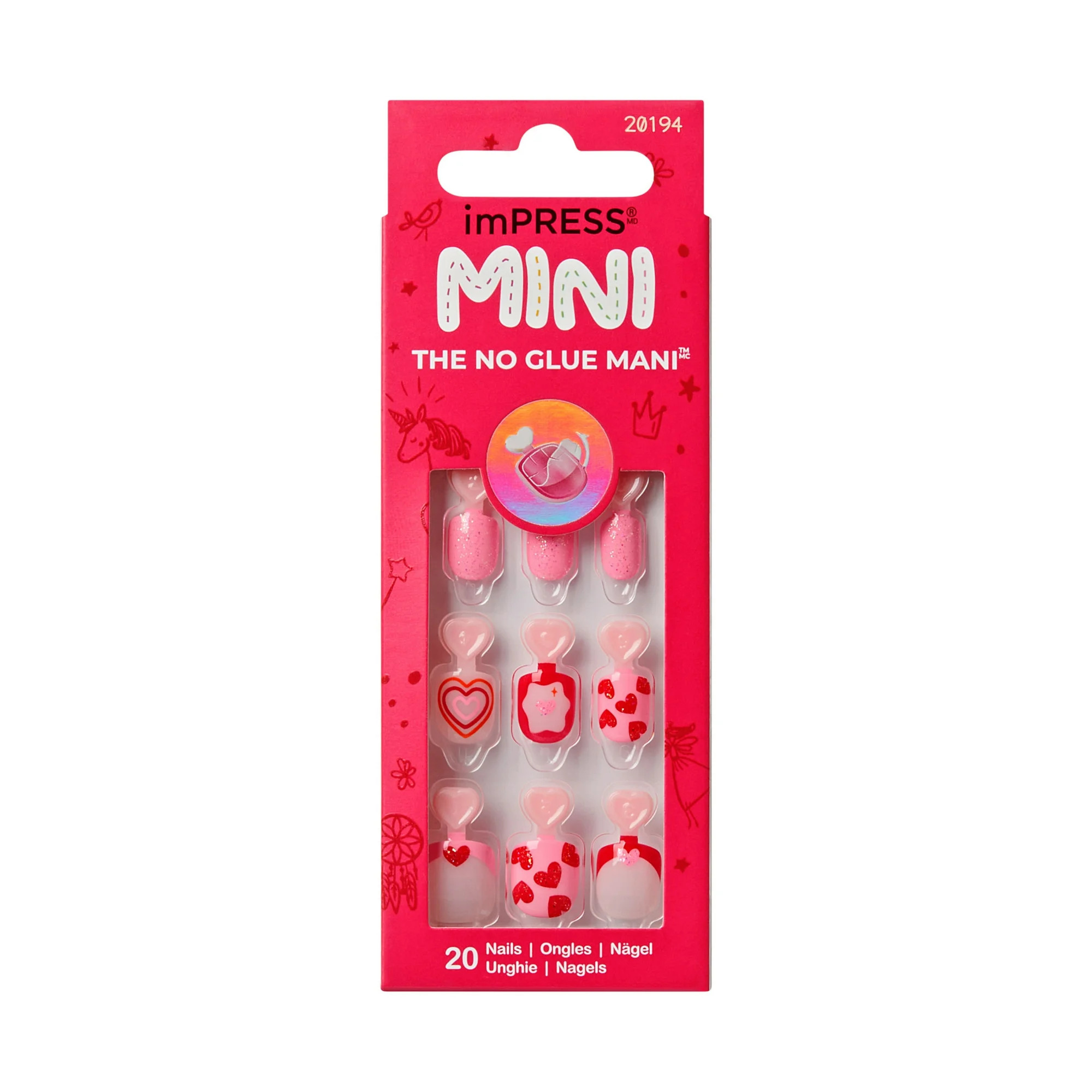 KISS imPRESS MINI Valentine’s Day Press On Nails, Magical Friend, Pink Squoval, 30 Count | Walmart (US)