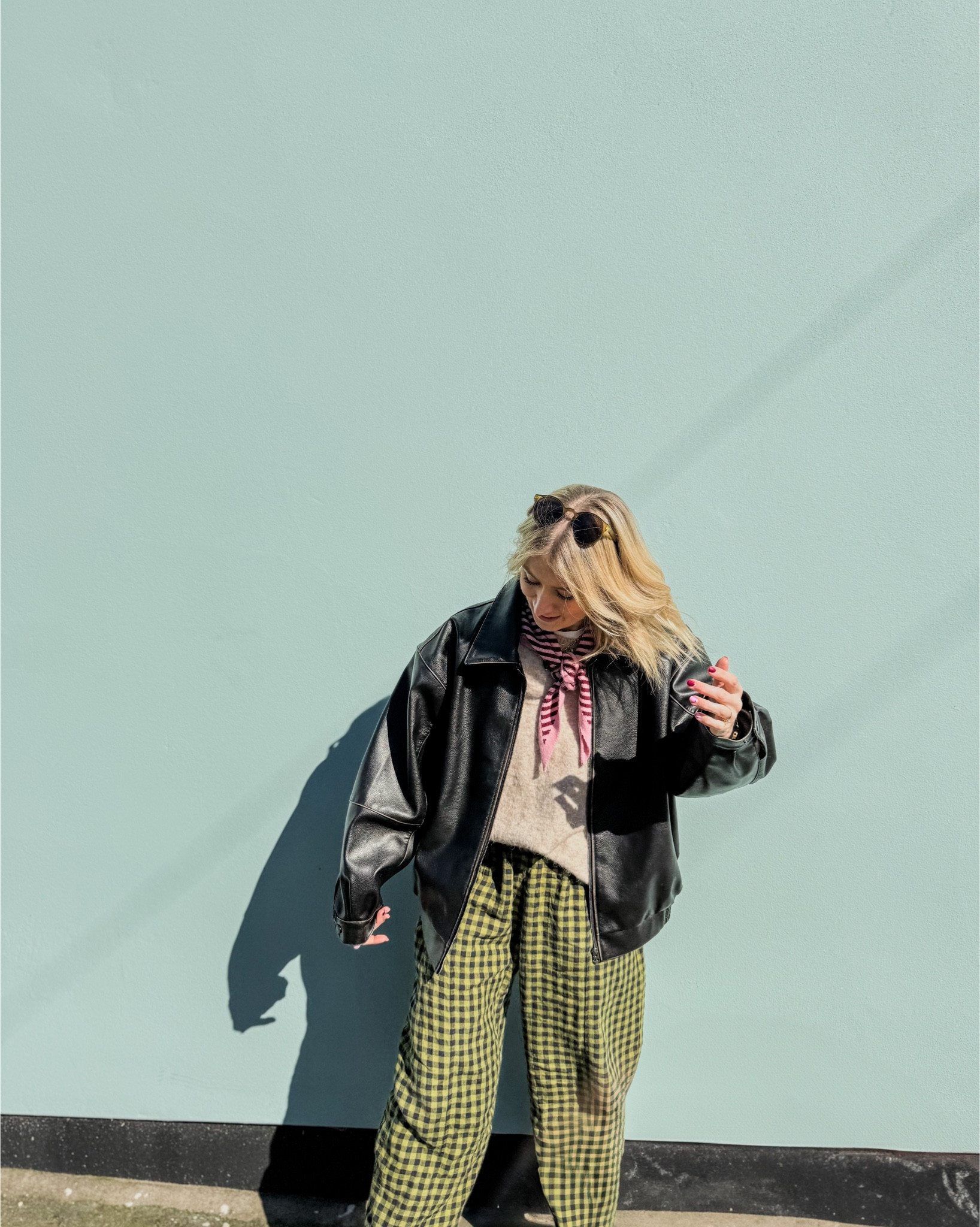 Pyjamas: Jimjam The Label, size M
Pants/trousers: Beyond Nine, size 2XS
Tshirt: Uniqlo, size M
Jumper: Arket, size M
Faux leather jacket: Topshop via ASOS, size M
Neck scarf: TBCo
Necklaces: Mikaela Lyons Jewellery, House of Colette 

#LTKstyletip #LTKuk #LTKFashionMonth