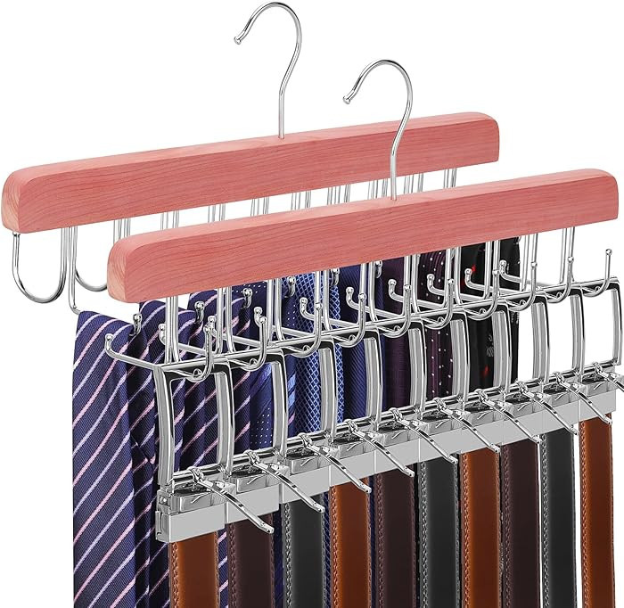 TOPIA HANGER Cedar 2 Pack 2 in 1 Belt Tie Hanger for Closet Max 60 Belts with 60 Ties Capacity, 2... | Amazon (US)