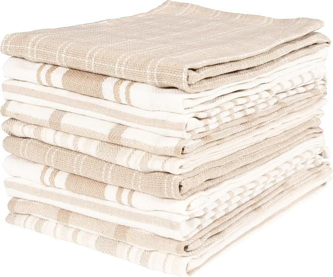 KAF Home Assorted Flat Kitchen Towels - Set of 10, 18 x 28 Inch (Beige) | Amazon (US)