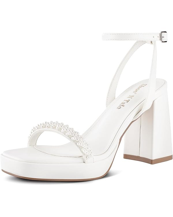 Shoe'N Tale Platform Heels for Women Strappy Block Chunky Heels Square Toe Ankle Buckle Sandals | Amazon (US)