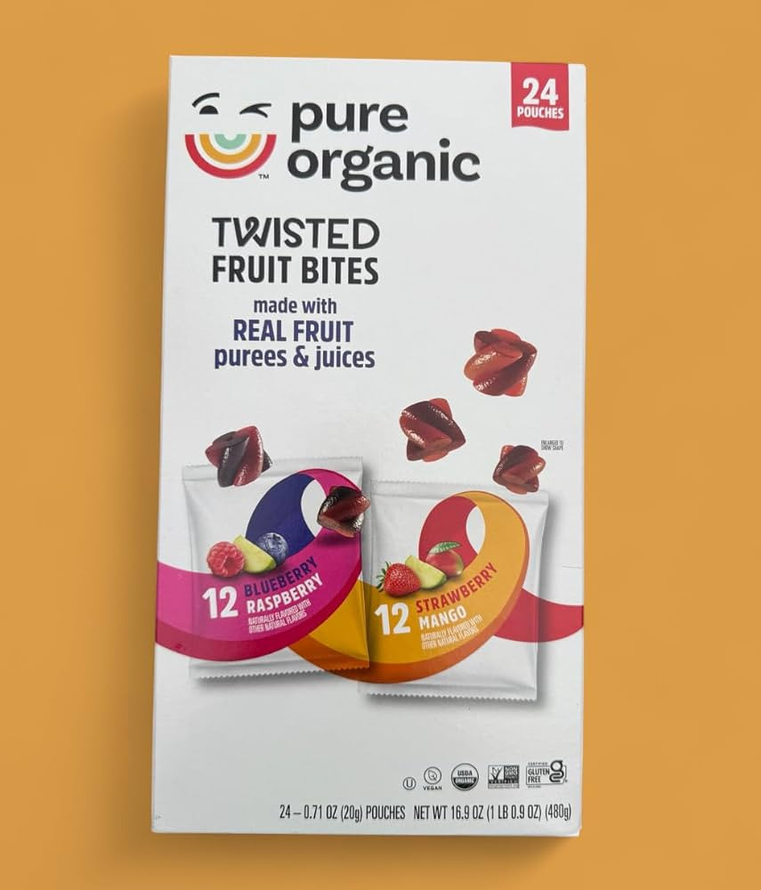 Pure Organic Twisted Fruit Bites, Blueberry Raspberry and Strawberry Mango, Real Fruit Puree, 24 ... | Amazon (US)