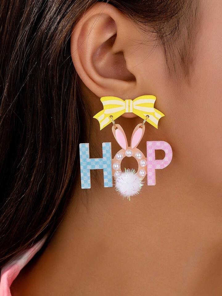 1 Pair Fashion Easter Acrylic Earrings Rabbit, Letter & Bow Pendant Earrings, Cute Gift Jewelry For Girls | SHEIN