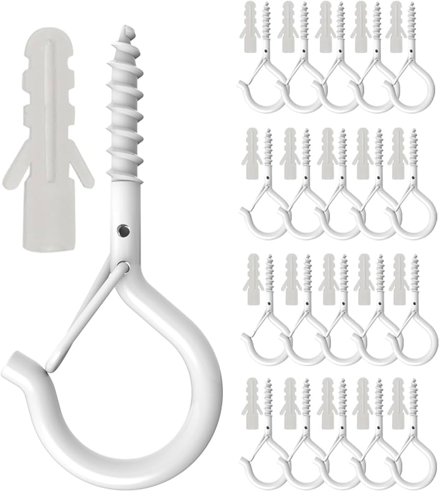 20 Pack Q Hanger Hooks with Safety Buckle, Rustproof Screw Hooks for Hanging String Lights, Bird ... | Amazon (US)