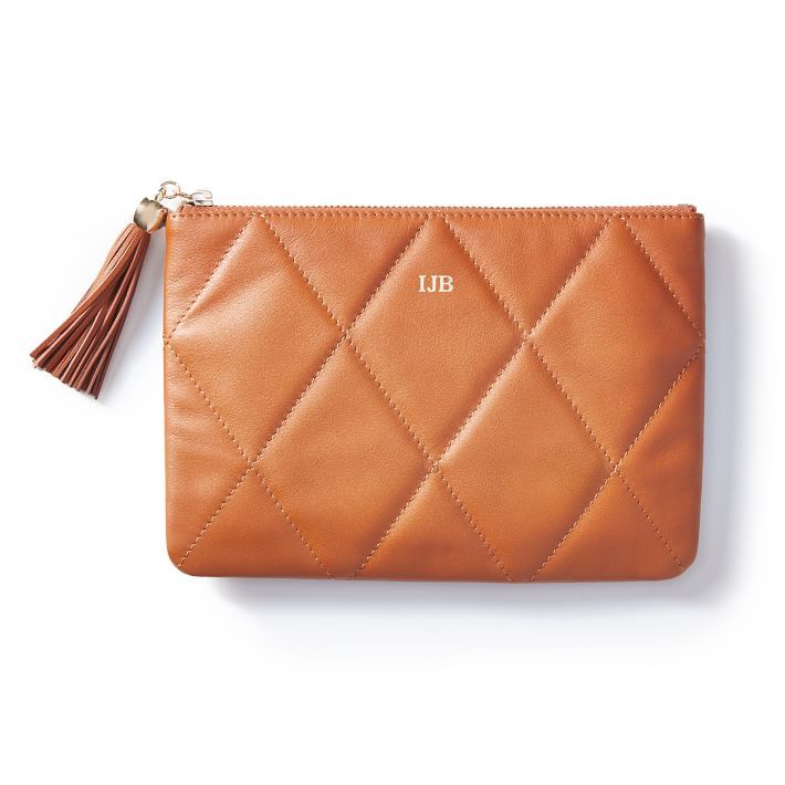 Quilted Leather Zipper Tassel Pouch | Mark and Graham