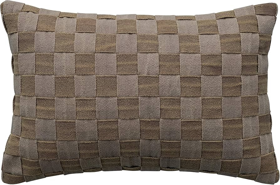 Bloomingville 24 Inches Woven Cotton Basket Weave Lumbar, Olive Color and Gray Pillow | Amazon (US)