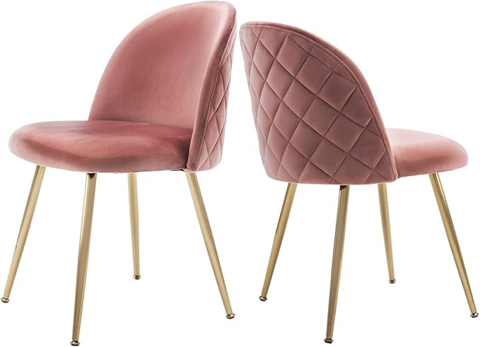 Velvet Pink Living Room Chairs, Vanity Chairs Accent Upholstered Makeup Chairs with Gold Plating ... | Amazon (US)