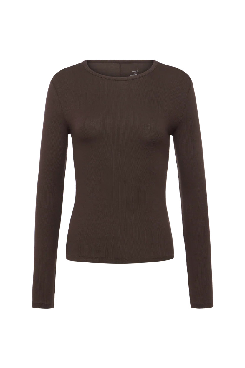 Slinky Rib Long Sleeve Shirt | Espresso | nuuds