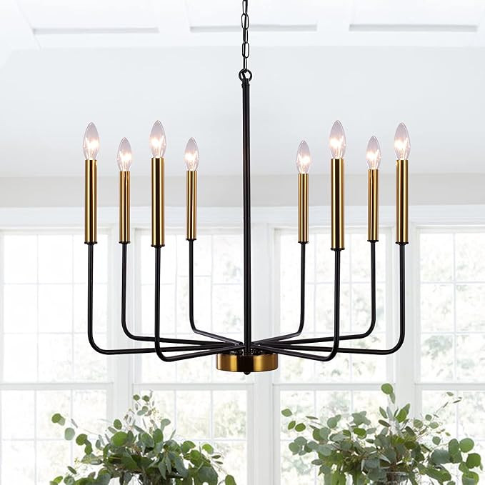 LASENCHOO 8 Lights Farmhouse Chandeliers, Black and Gold Modern Chandelier, Classic Candle Pendan... | Amazon (US)