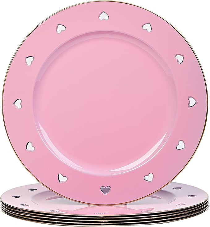 13" Round Pink Charger Plates, Heart Hollow Chargers for Dinner Plates with Golden Border, Formal... | Amazon (US)