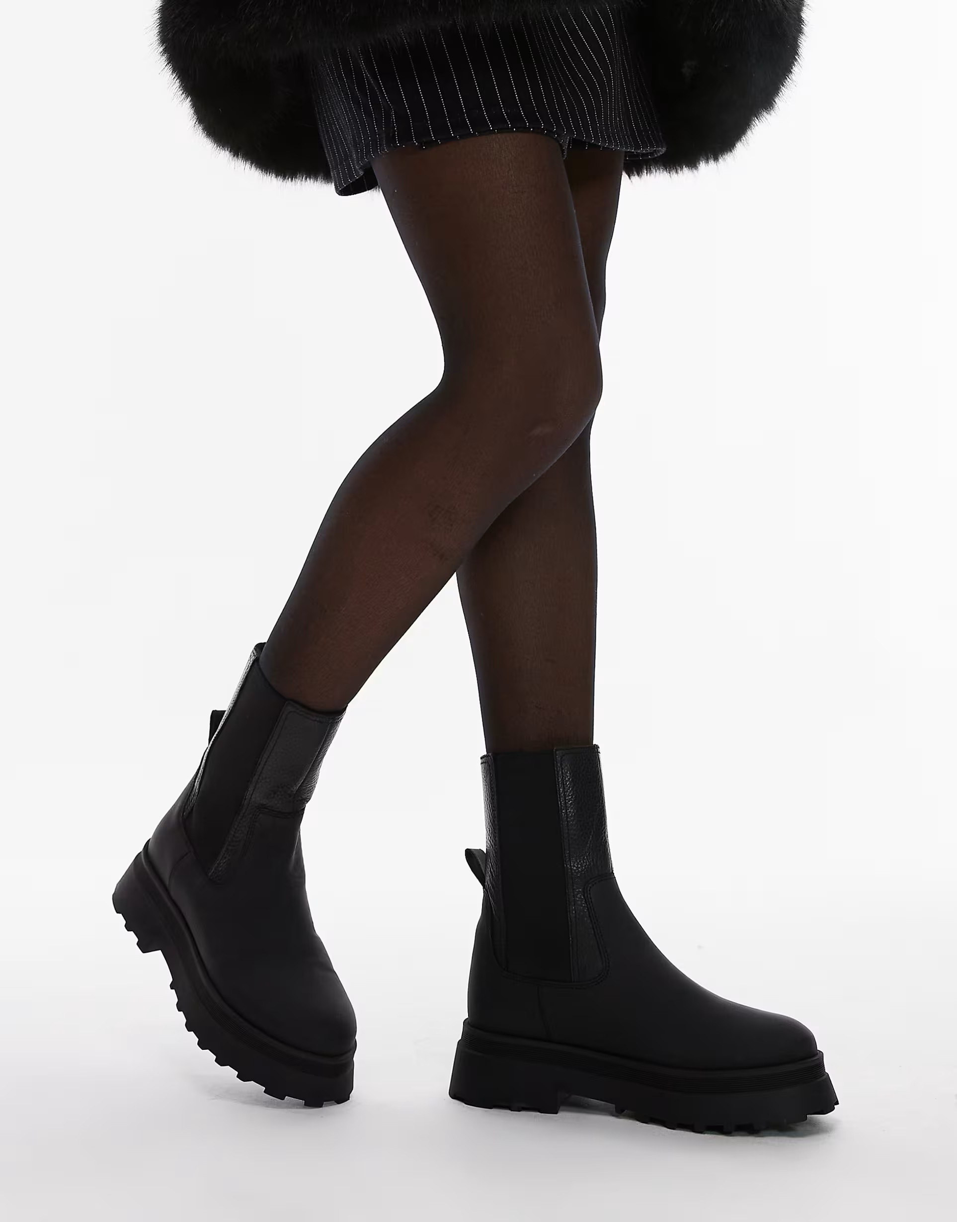 & Other Stories leather high ankle chunky boots with warm lining in black | ASOS (Global)