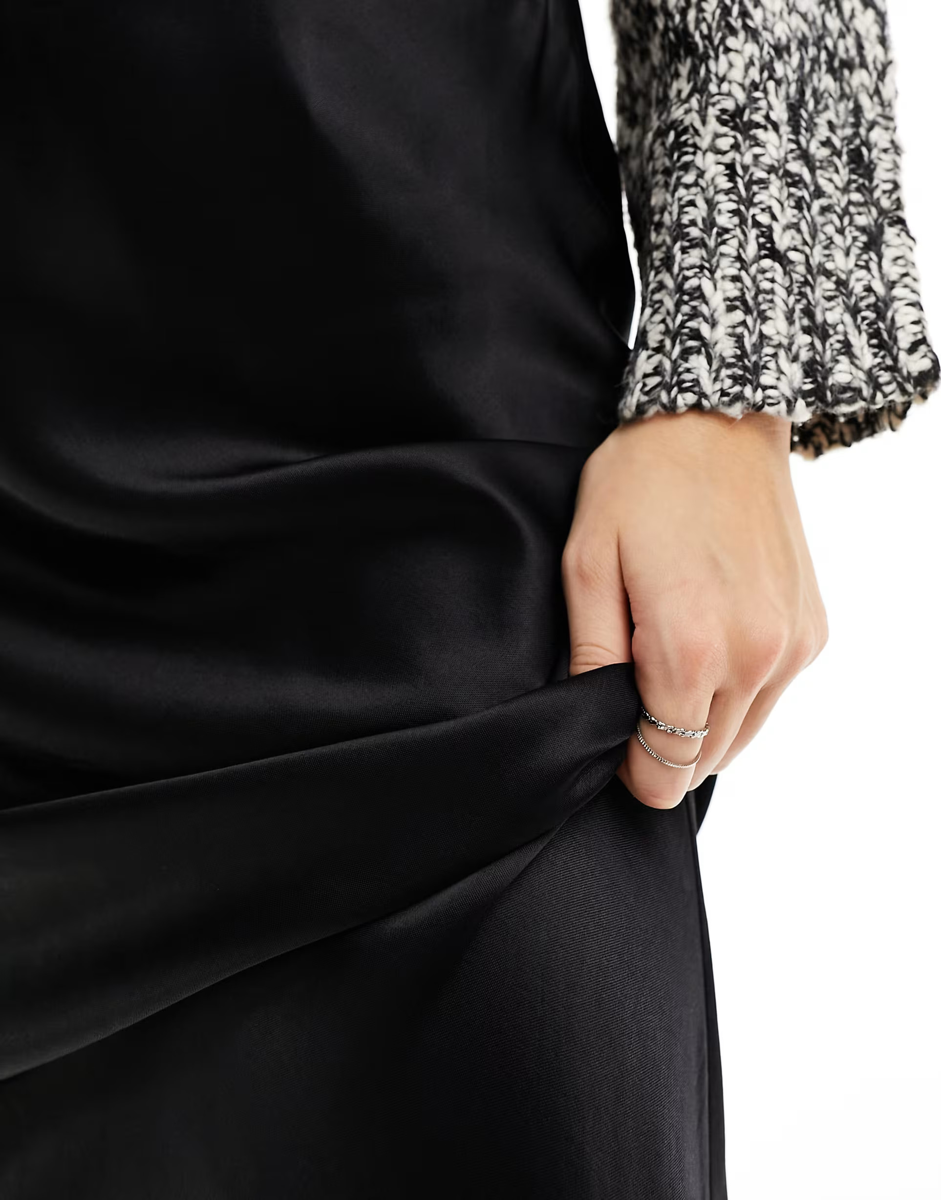 Stradivarius satin bias midi skirt in black | ASOS (Global)