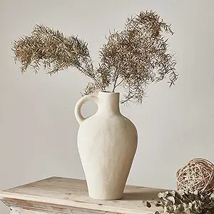 Ceramic Rustic Vase Farmhouse Decor: Beige Pitcher Vase with Handle Vintage Large Flower Vases Te... | Amazon (US)