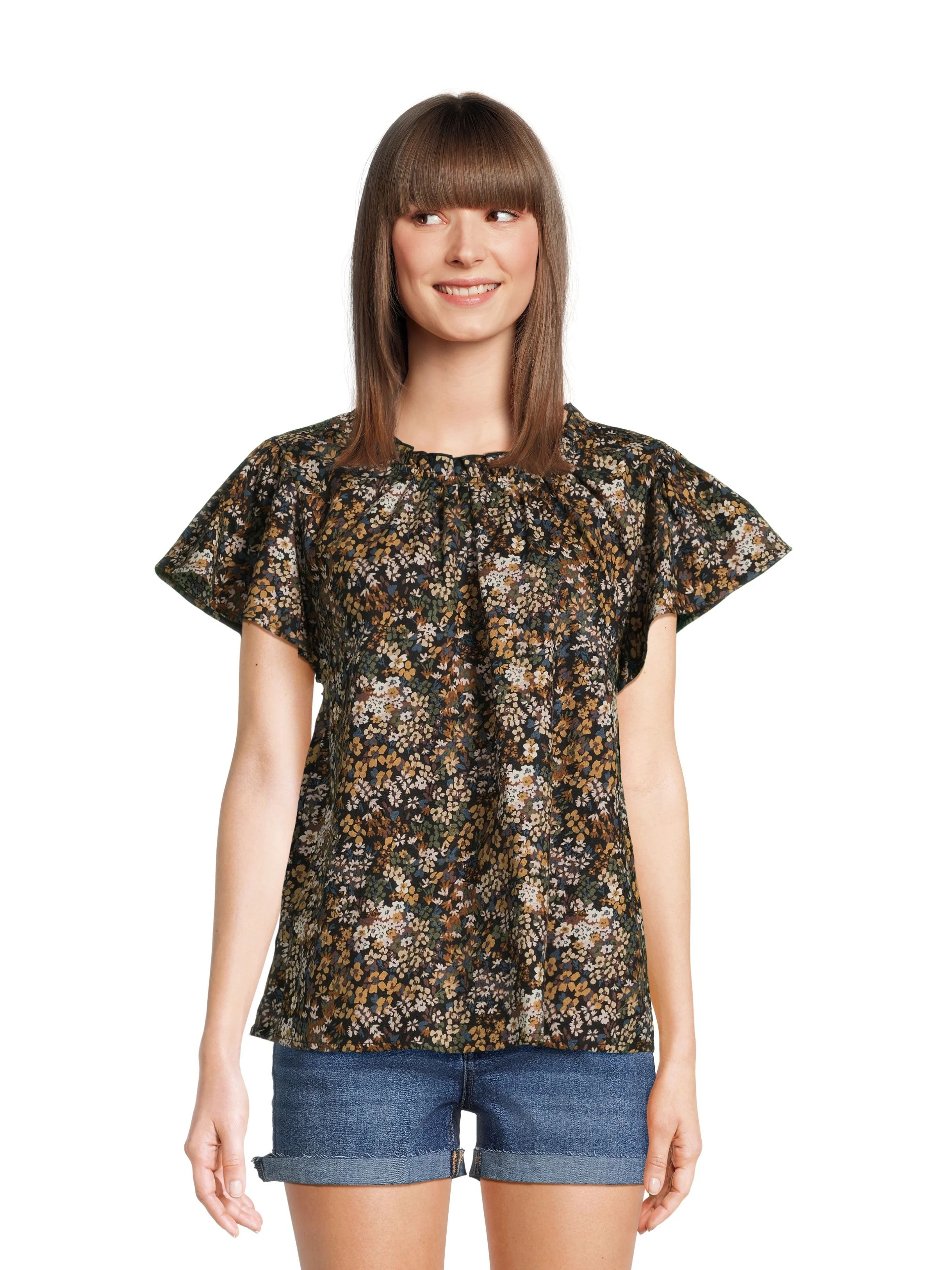 Time and Tru Women's Puff Sleeve Pop Over Woven Top - Walmart.com | Walmart (US)