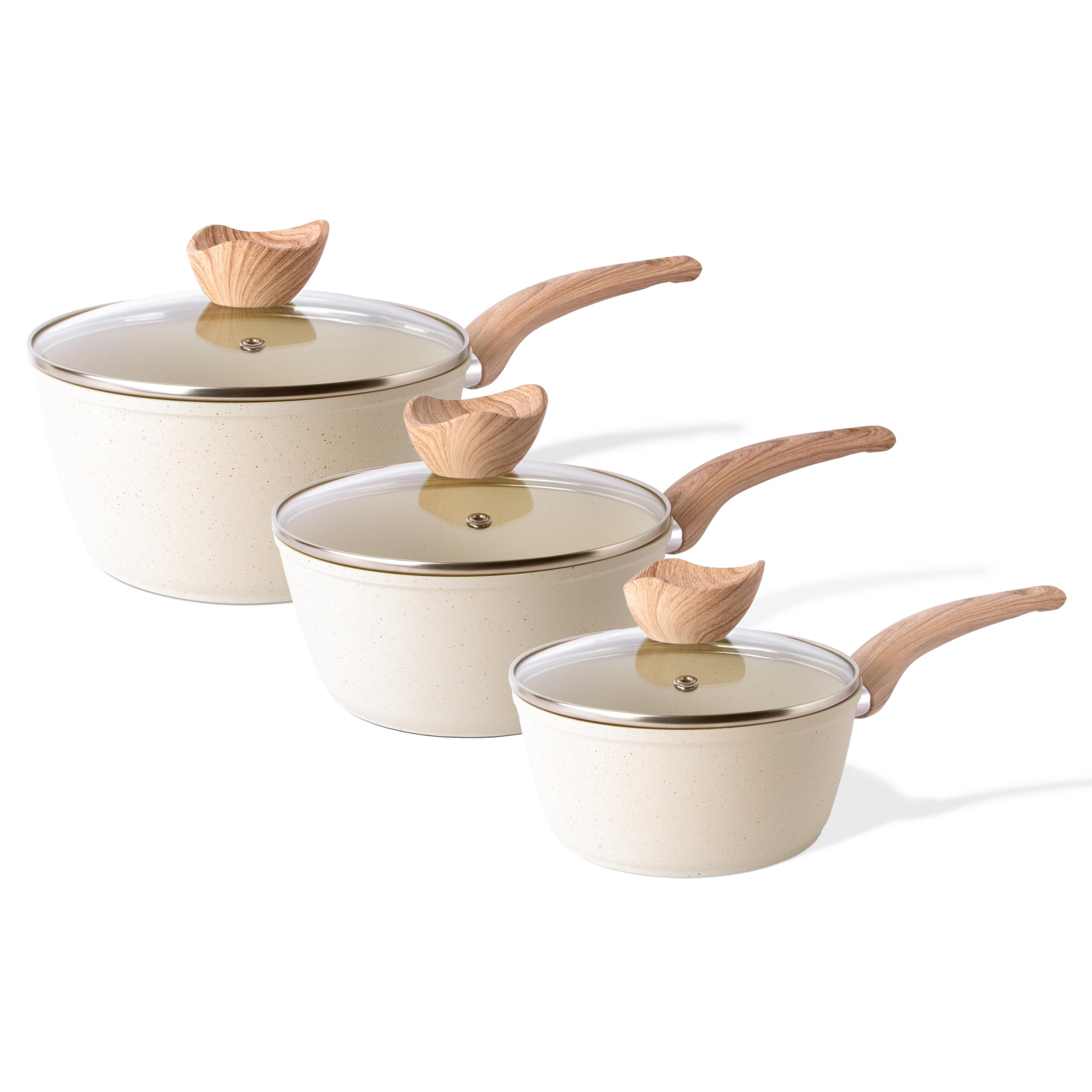 Non Stick Saucepan Set – Induction Saucepan with Lid – 3pcs Cream Granite Sauce Pan – 16cm,... | Amazon (UK)