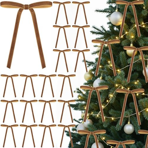 Eunhdet 36 Pcs Velvet Bows for Christmas Tree Decorations Indoor, Vintage Christmas Tree Bows Velvet Ornaments for Garland Wreath Gift Wrapping Bags Door Fireplace Holiday Decor, Camel (5" * 7") | Amazon (US)