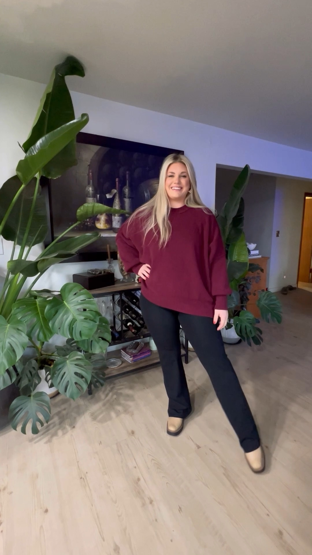 Rainy day outfit! These flare leggings are a dream! I did an xl long and love the fit! On sale today with code FALL15. My boots are on sale 60% off!! Tts + waterproof. Sweater is a favorite, runs oversized, I prefer a large. 

#LTKcurves #LTKshoecrush #LTKSeasonal