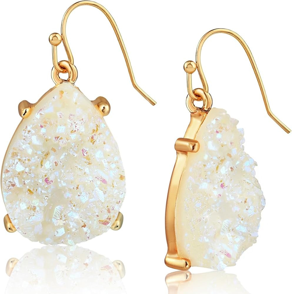 Teardrop Dangle Earrings for Women with Simulated Druzy Stones in Gold or Silver Tone | Amazon (US)