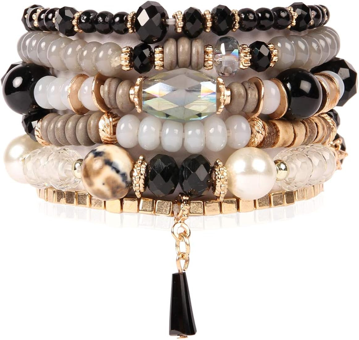 RIAH FASHION Bead Multi Layer Versatile Statement Bracelets - Stackable Beaded Strand Stretch Bangle | Amazon (US)
