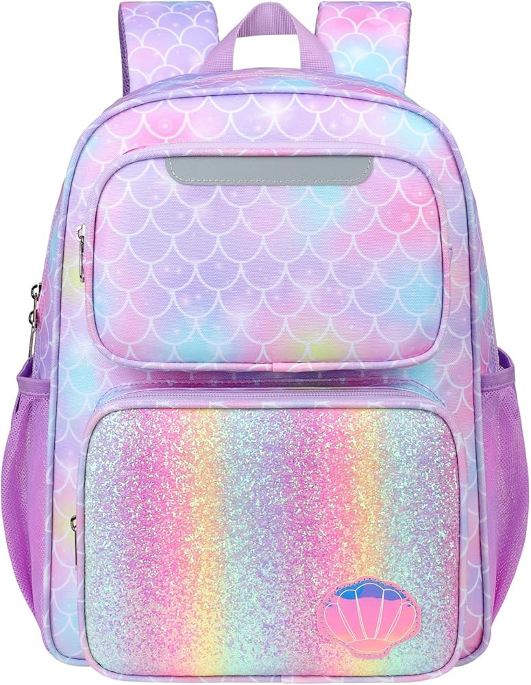 Kids Backpack for Girls Kindergarten - 15 Inch Lightweight School Bookbag fits Folder, Mermaid Ba... | Amazon (US)