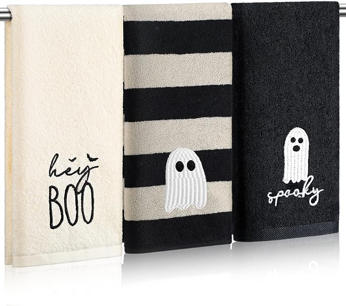 3 Pcs Halloween Ghost Hand Towels for Bathroom Cotton Embroidered Rodeo Kitchen Towels 13.3" x 29... | Amazon (US)