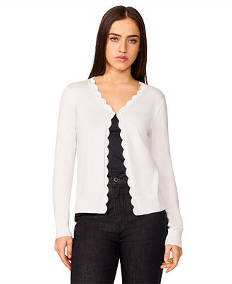 Women's 3/4-Sleeve Scalloped Cropped Cardigan Sweater | Macy's