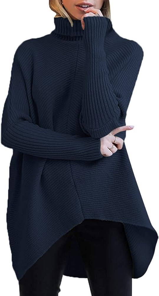 ANRABESS Womens Oversized Turtleneck Batwing Long Sleeve Casual Cozy Baggy Knit Pullover Tunic Sw... | Amazon (US)
