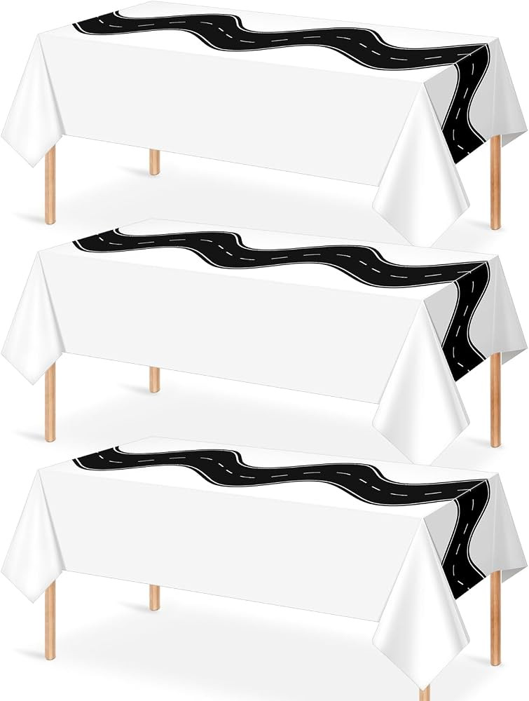 3 Pcs Racing Car Table Cloths Party Decorations, Disposable White Black Racetrack Table Covers Ro... | Amazon (US)