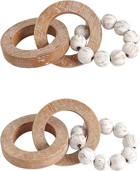 Rustic Wood Chain Link for Home Decor, Handmade Carved 3 Link Wood Knot & Wood Beads, Natural Boh... | Amazon (US)