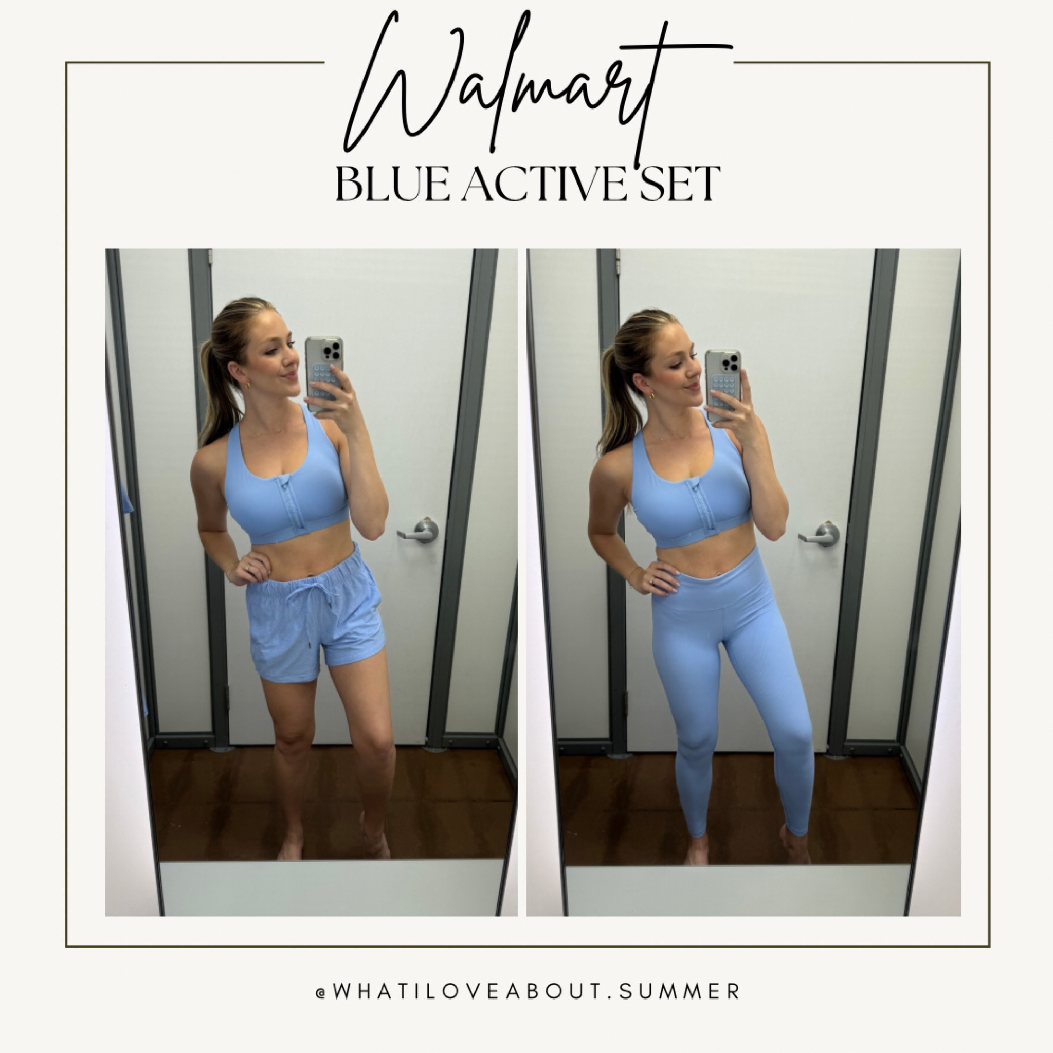 Walmart active set! This is such great quality and very nursing friendly with the zip up sports bra. Unfortunately, the blue leggings are out of stock online. I was able to find them on clearance in store. I have a feeling I’ll be grabbing for this set often! Love this blue monochrome moment💙 

#LTKFitness #LTKActive